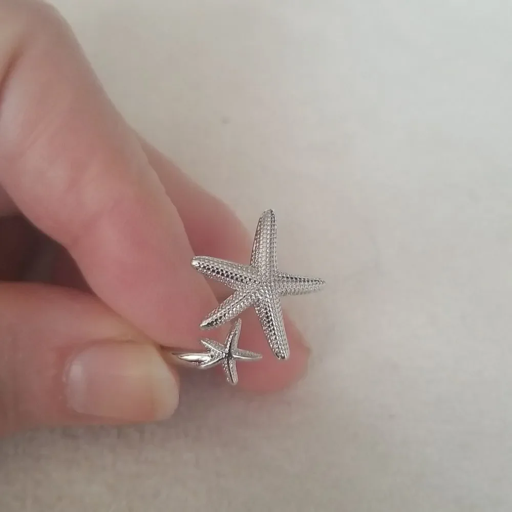 Starfish cuff ring silvertone